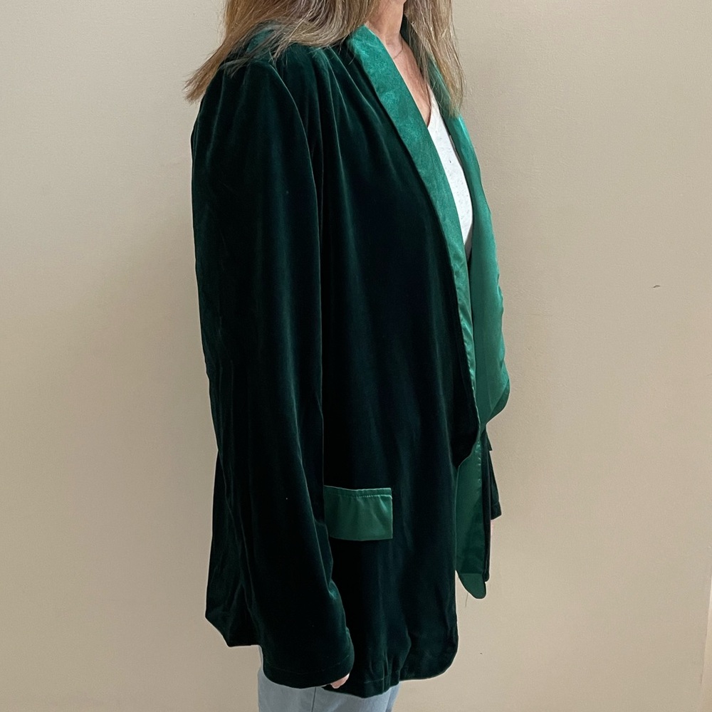 Green Elegant Womens Shawl Collar Open Front Velvet Blazer